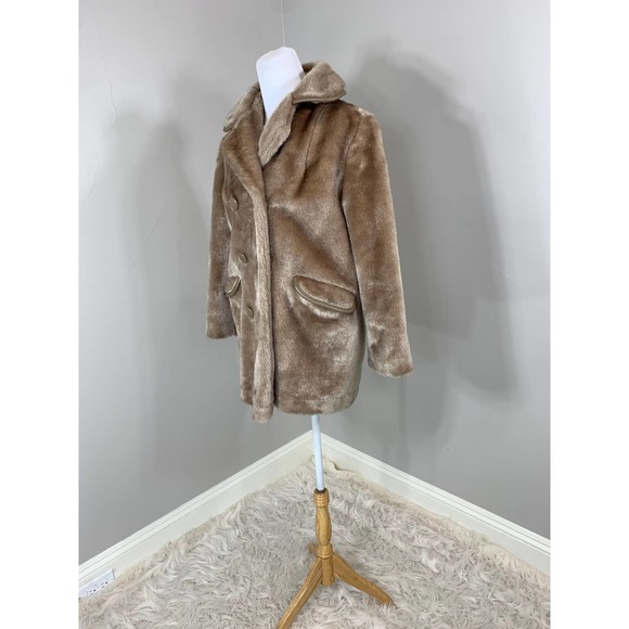 Vintage 60s Plush Faux Fur Taupe PeaCoat Groovy Mod Bohemian Punk Fall Winter - Picture 7 of 10